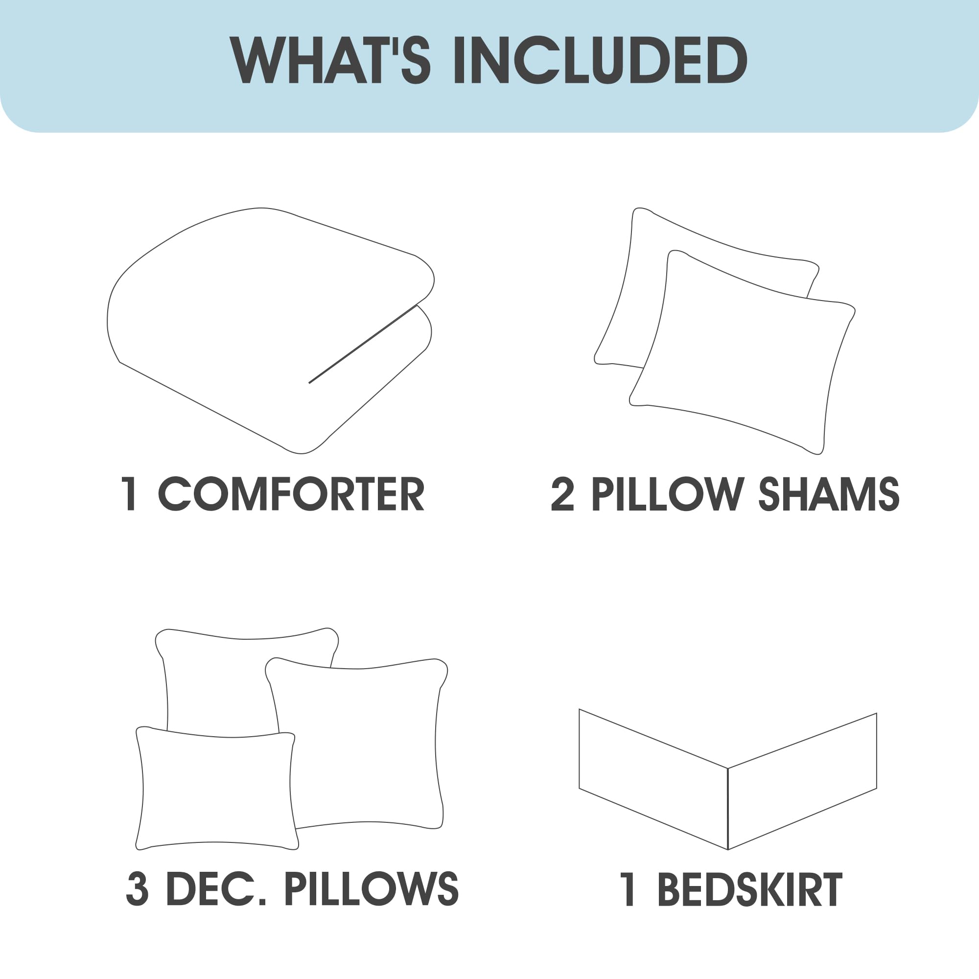 Queen Comforter Set 7 Piece White Grey