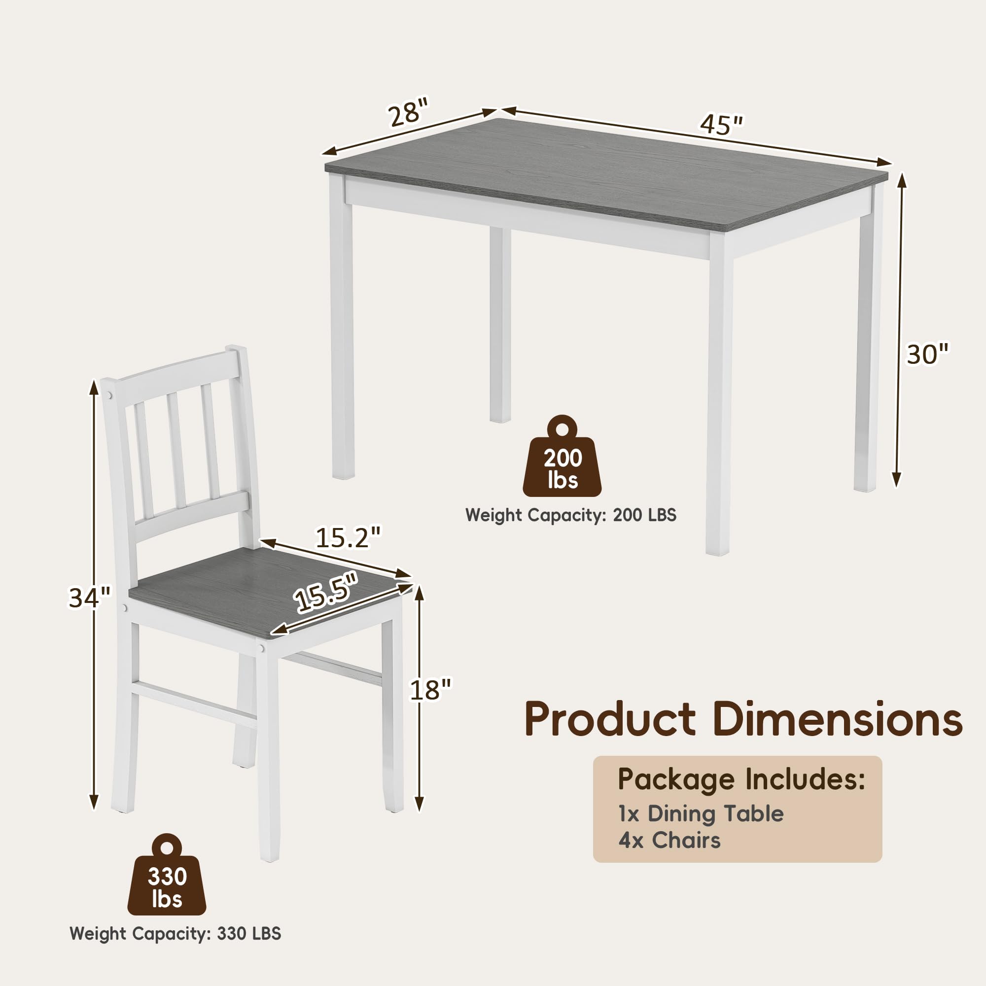 5-Piece Dining Table Set with 4 Chairs