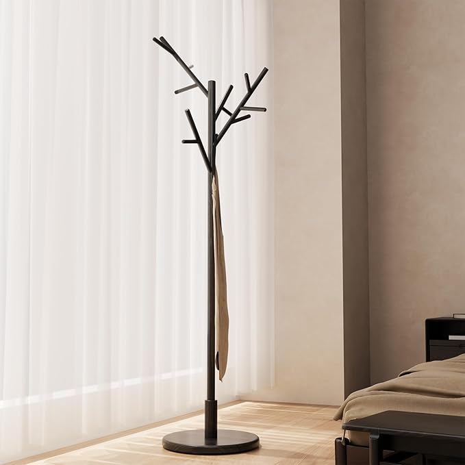 Solid Wood Coat Rack with 12 Hooks and 3 Adjustable Heights