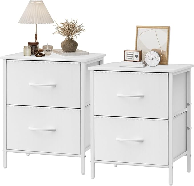 2-Drawer Pink Nightstand with Steel Frame