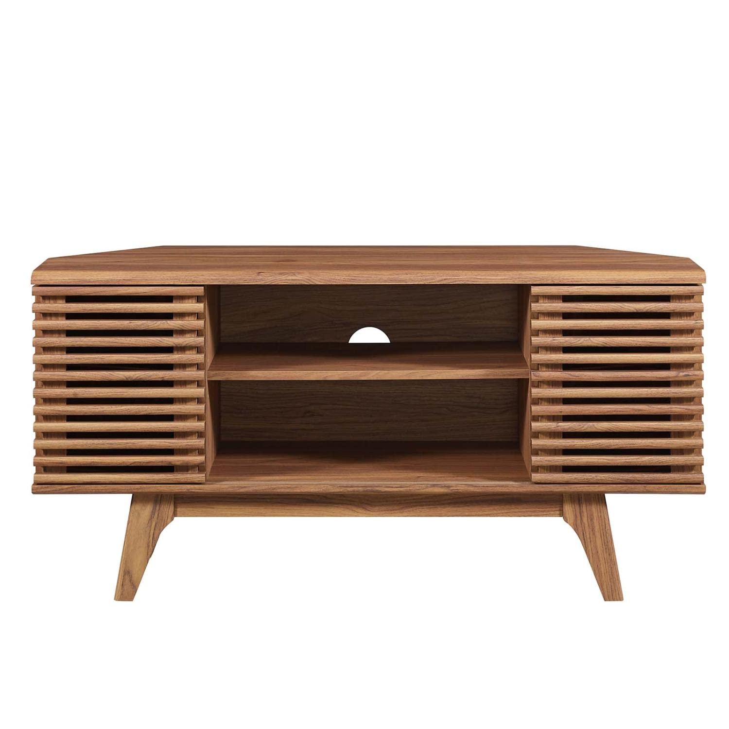 Modway Render Mid-Century Modern Low Profile Corner Media TV Stand in Wal, 15 x 46 x 23
