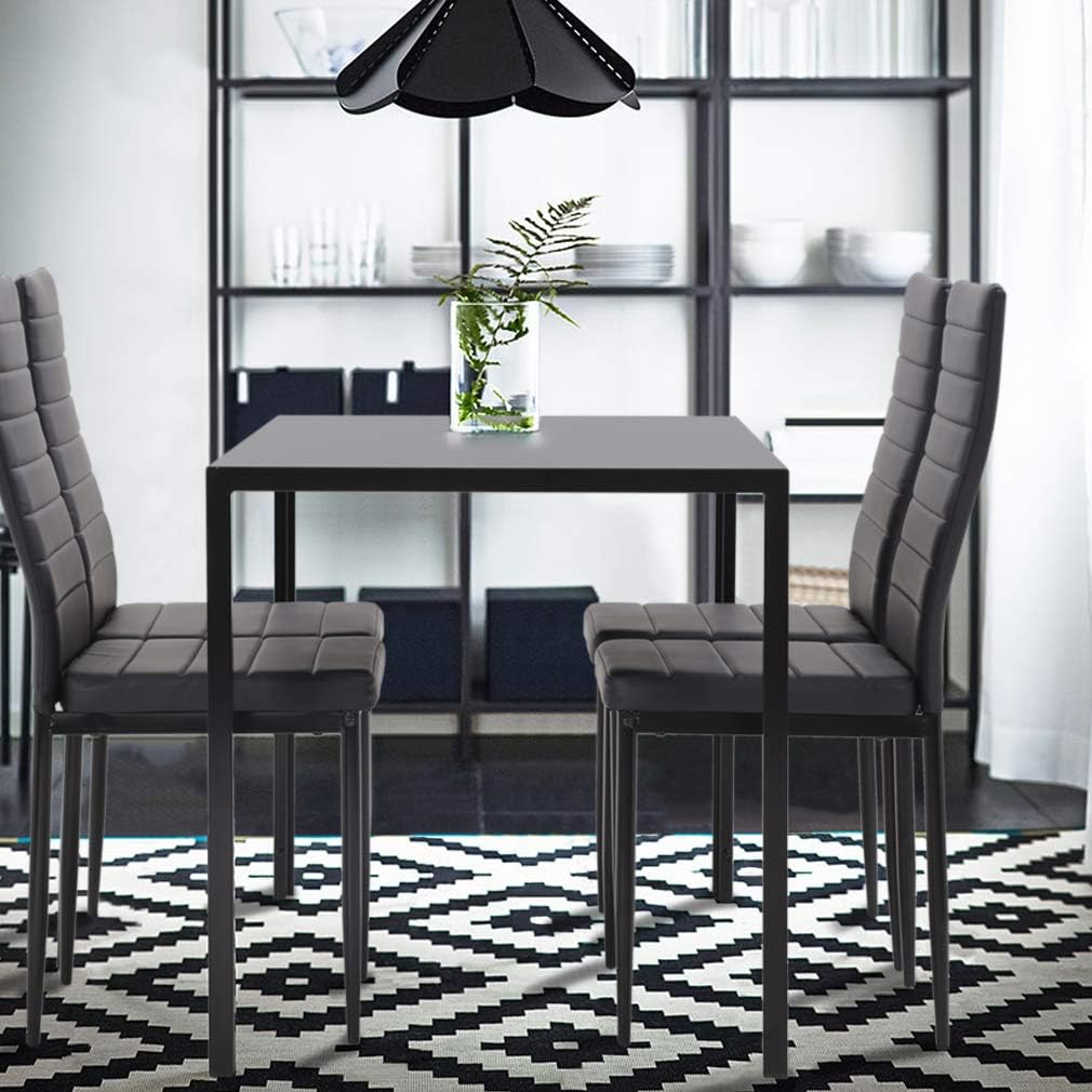 5-Piece Glass Dining Table Set with Metal Frame Chairs