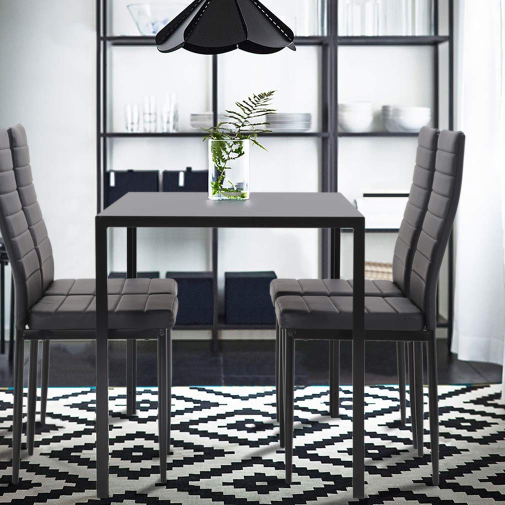 5-Piece Glass Dining Table Set with Metal Frame Chairs