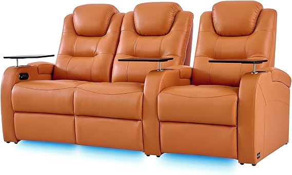 Top Grain Nappa Leather Power Recliner Home Theater Seating - Row of 5