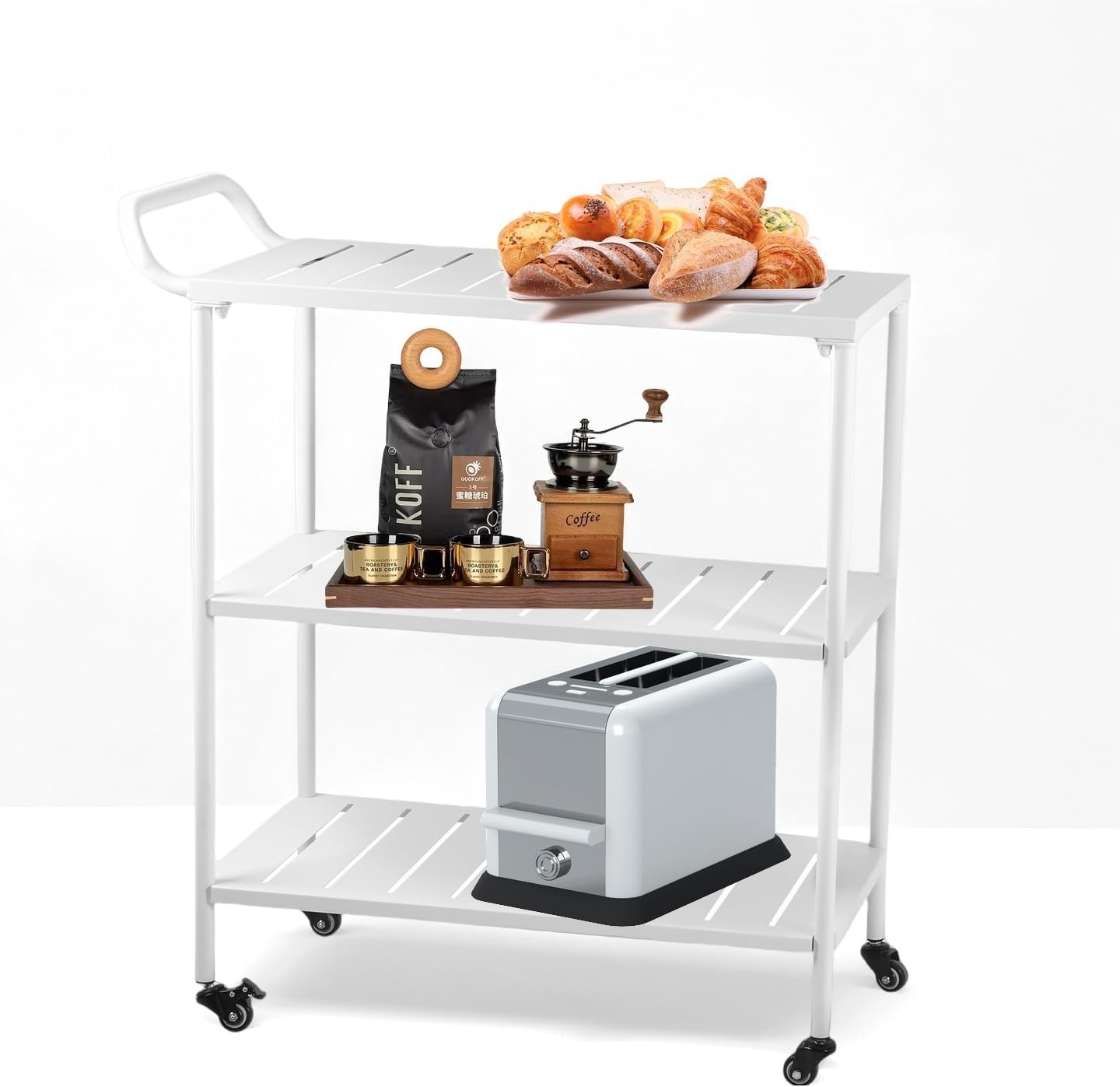 3-Tier Metal Rolling Bar Cart with Lockable Wheels