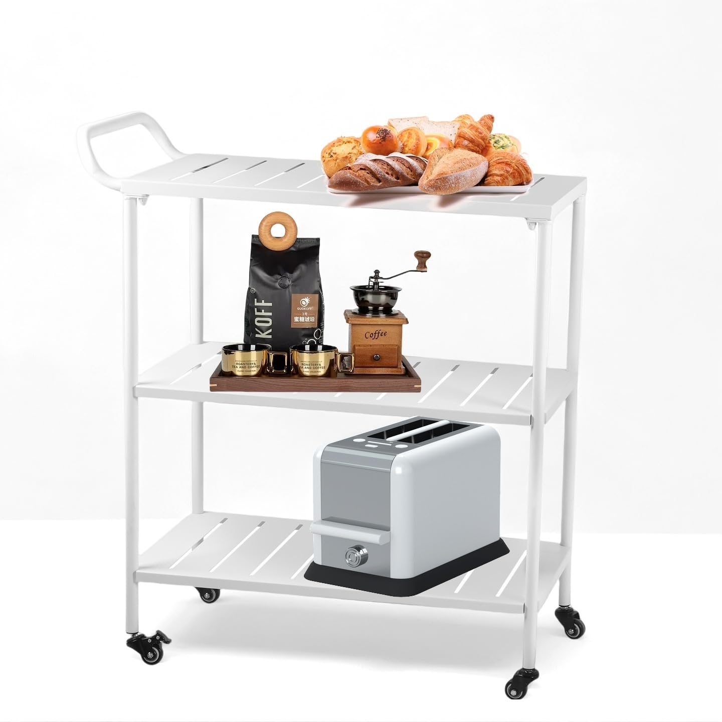 3-Tier Metal Rolling Bar Cart with Lockable Wheels