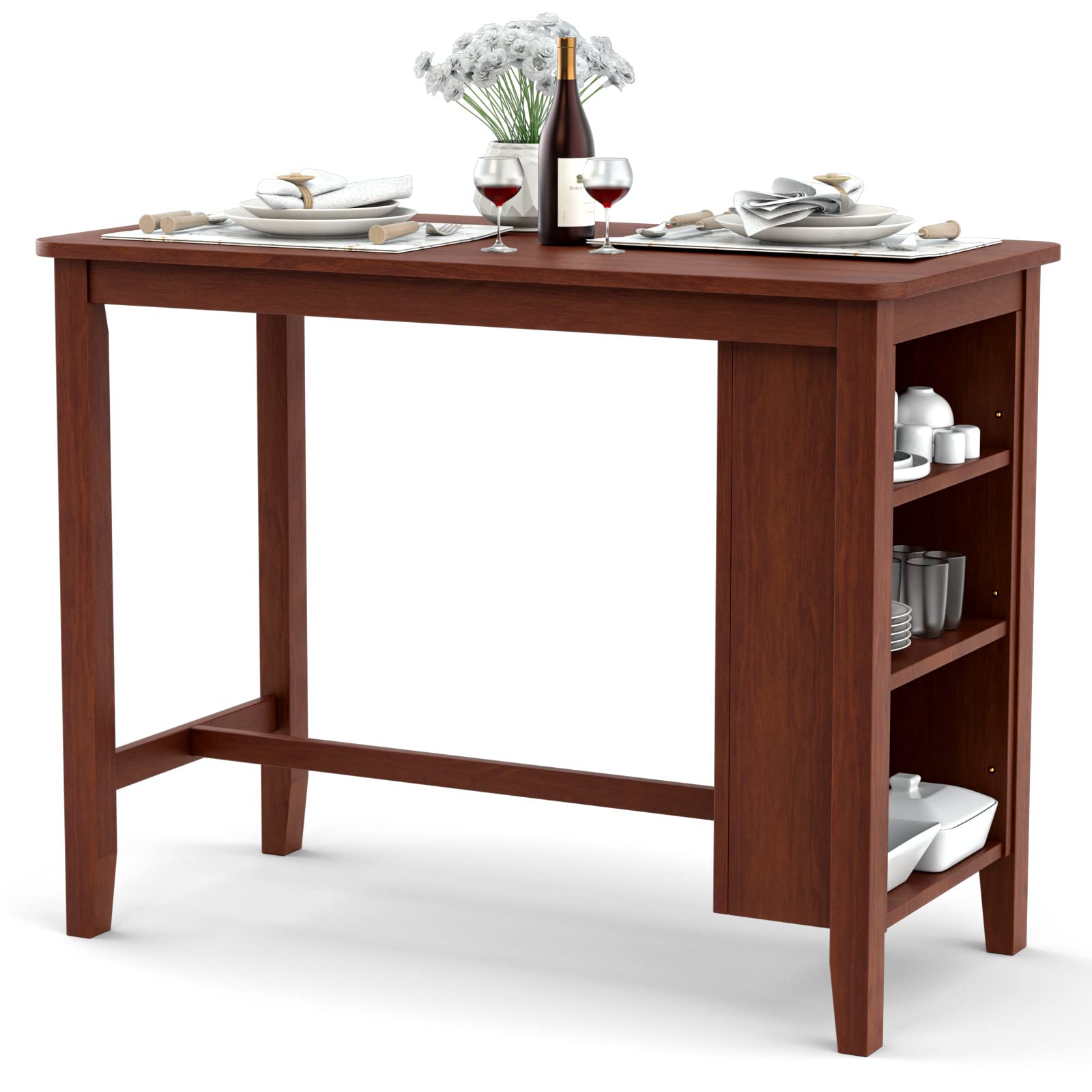 Counter Height Bar Table with 3-Tier Storage Shelves