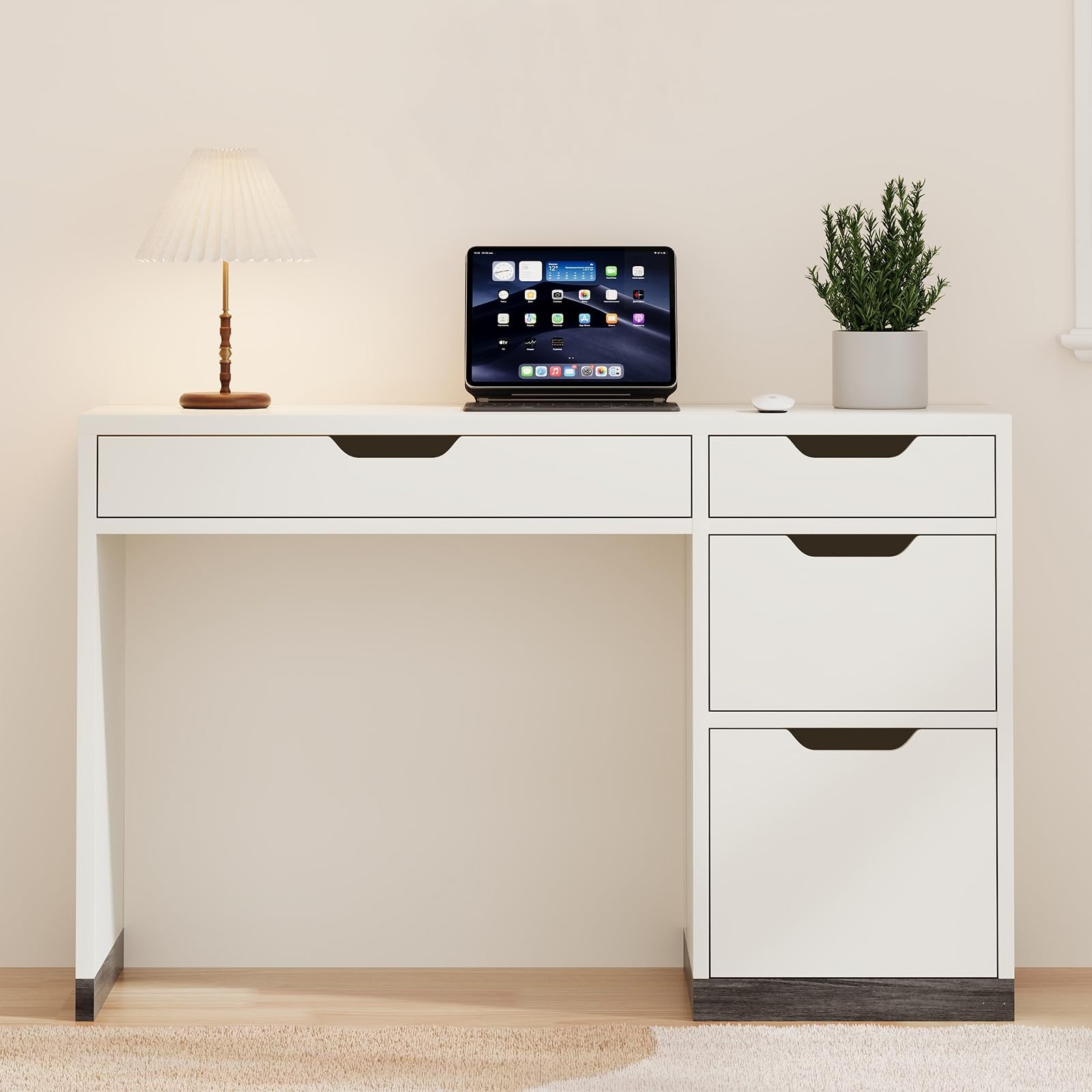 48 Inch White Desk with 4 Drawers