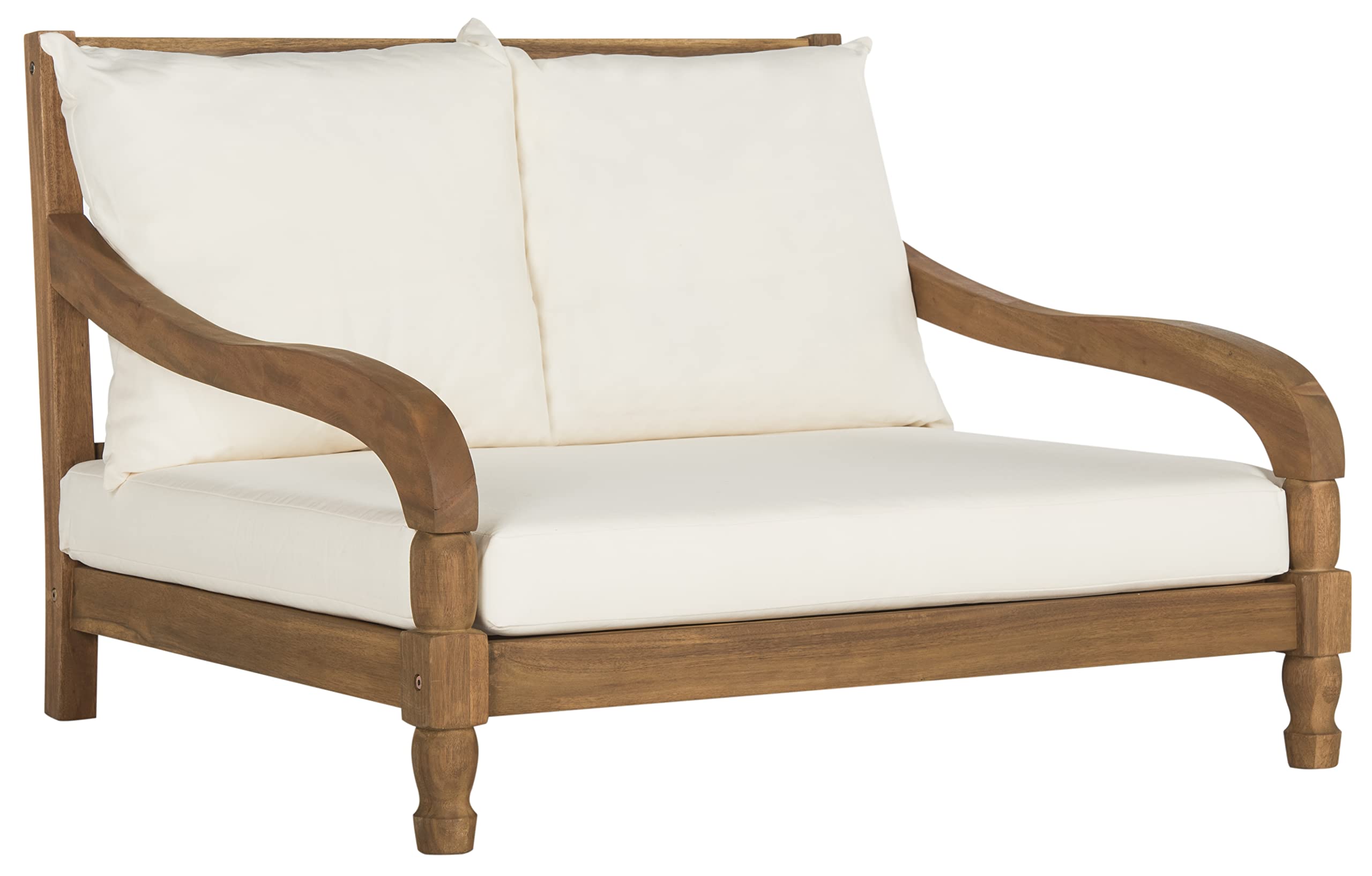 Outdoor Acacia Wood Lounger Bench with Beige Cushion