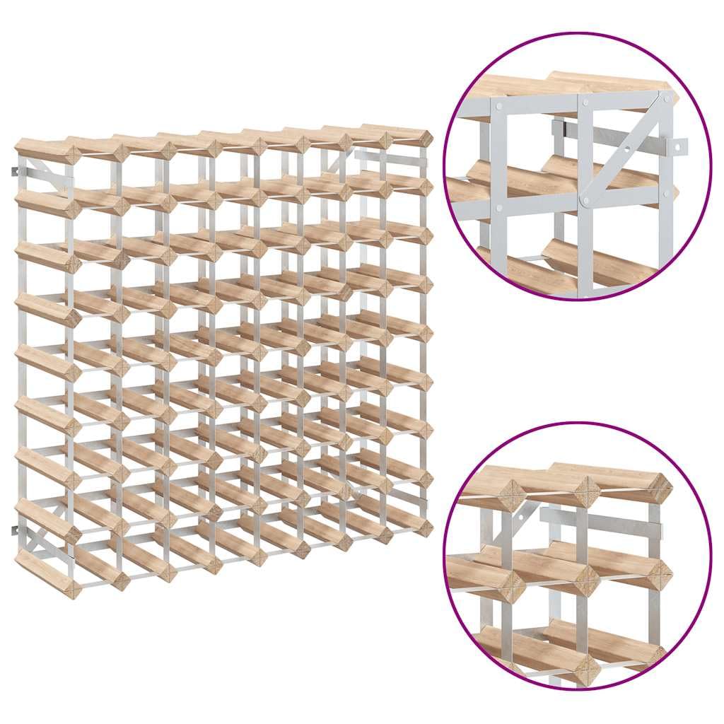 72 Bottle Wine Rack Solid Pinewood Galvanized Steel