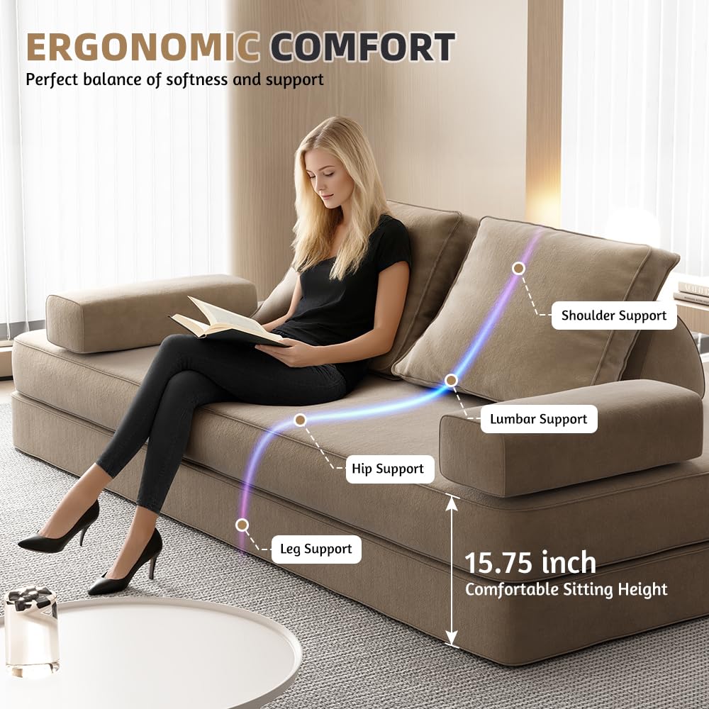 Convertible Floor Sleeper Sofa Bed with Adjustable Backrests