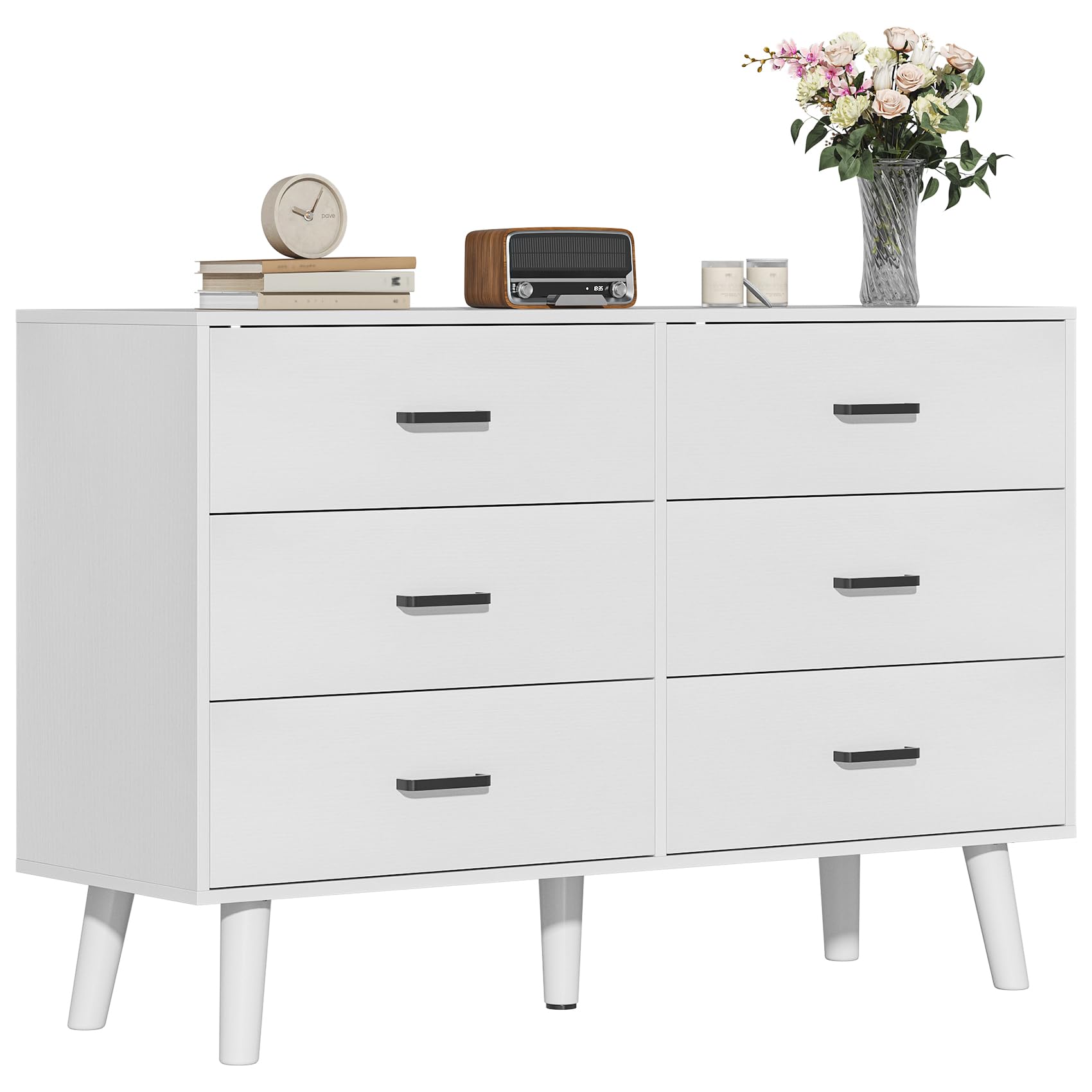 6 Drawer Wood Dresser with Metal Handles