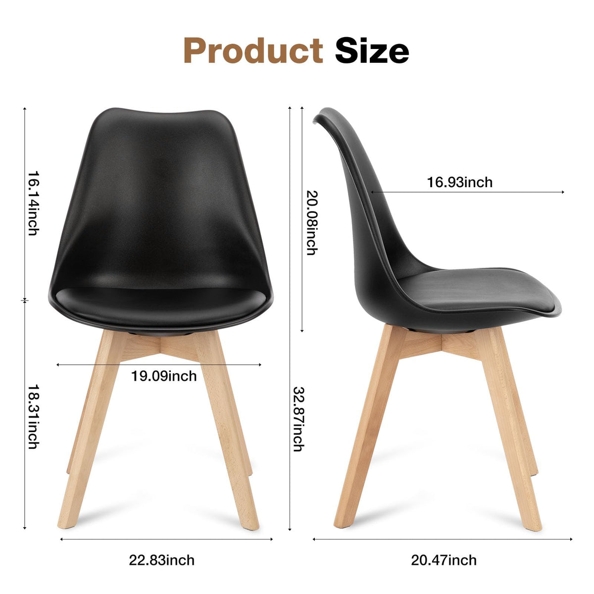 Mid-Century Modern Dining Chairs Set of 4 with PU Leather Cushion