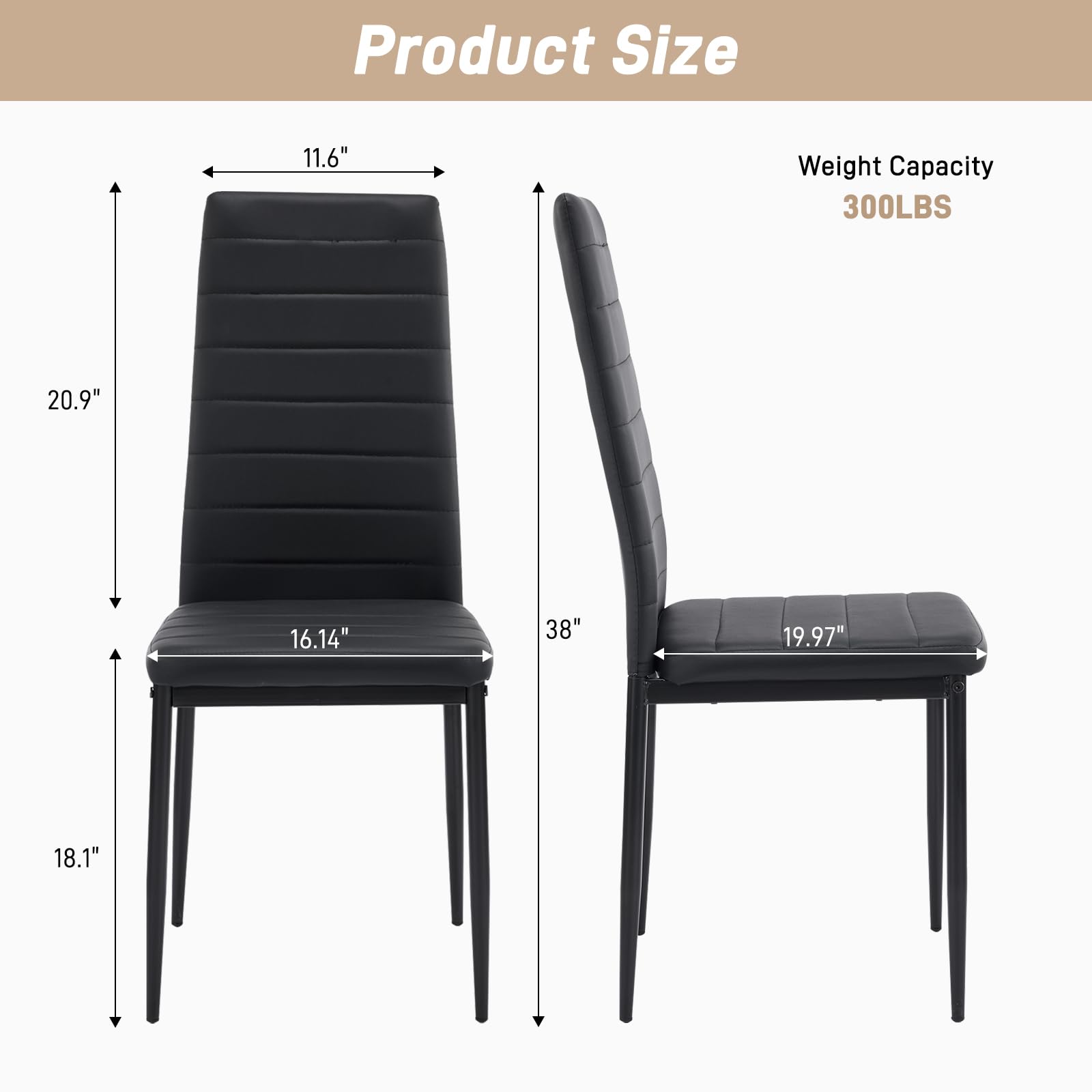 Dining Chairs Set of 4 PU Leather Padded High Back
