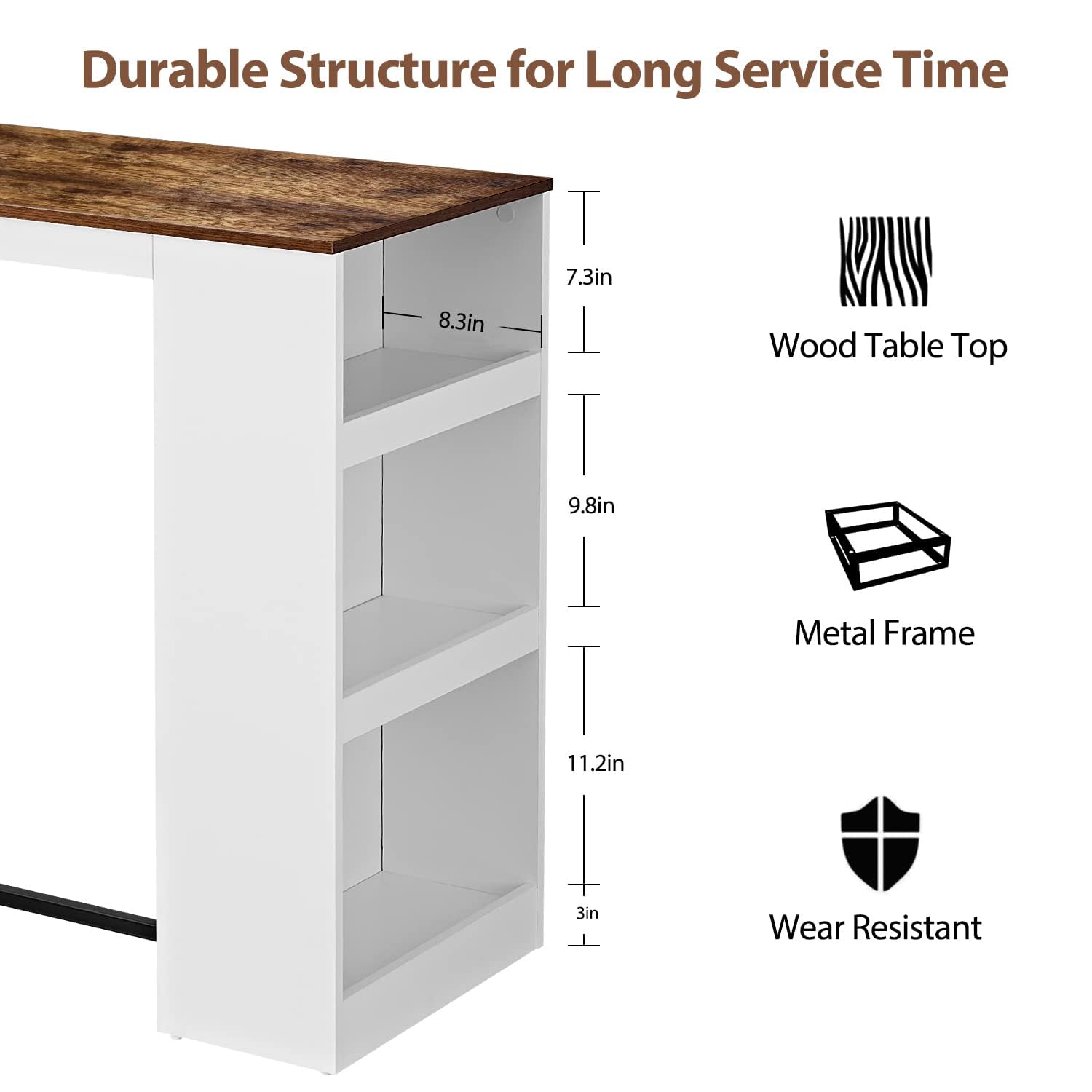 Panana 3 Piece Dining Table Set Kitchen Bar Table with Two Stool Storage Shelves Wood Counter Height Table Top with Sew Kerf Finish Dining Room Home