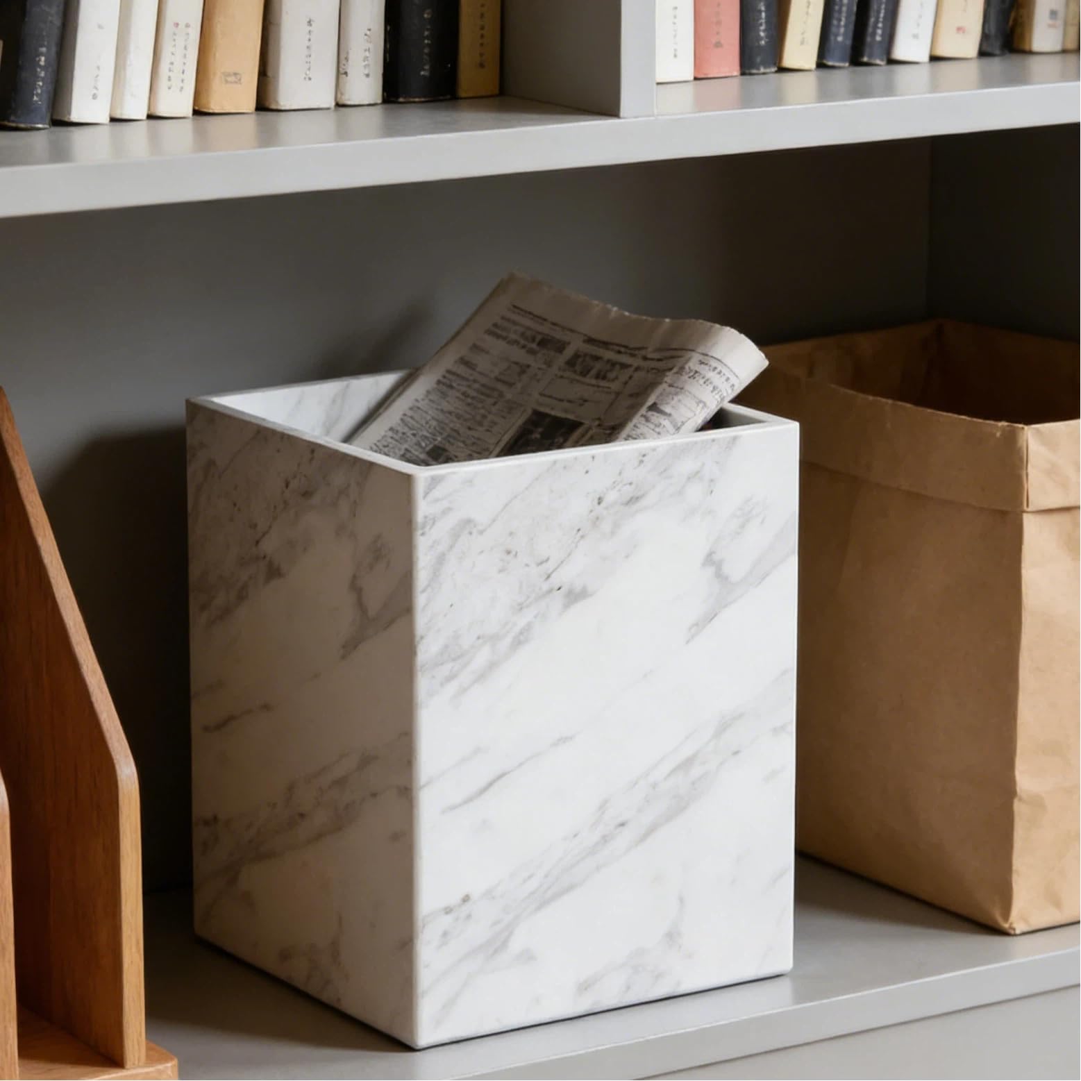 White Marble Wastebasket Rectangular Trash Can
