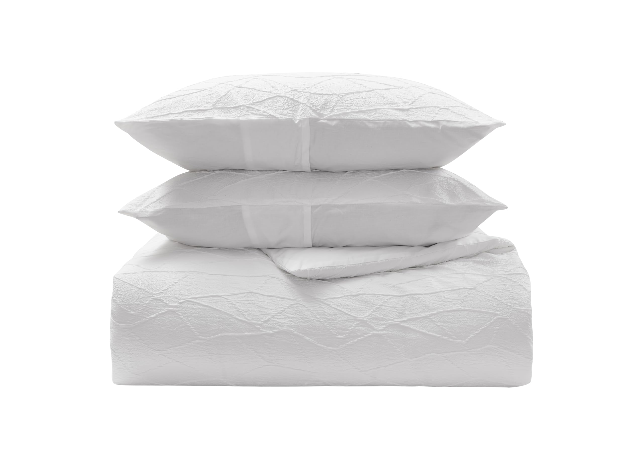 King Comforter Set with Shams - White Crinkle Texture