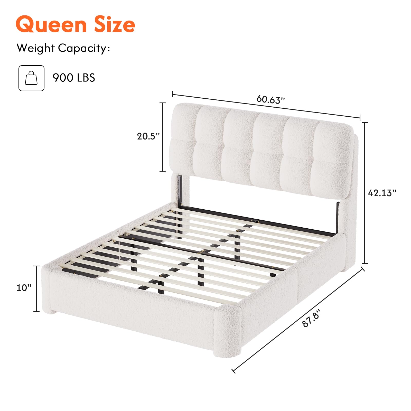 Queen Boucle Bed Frame with Headboard