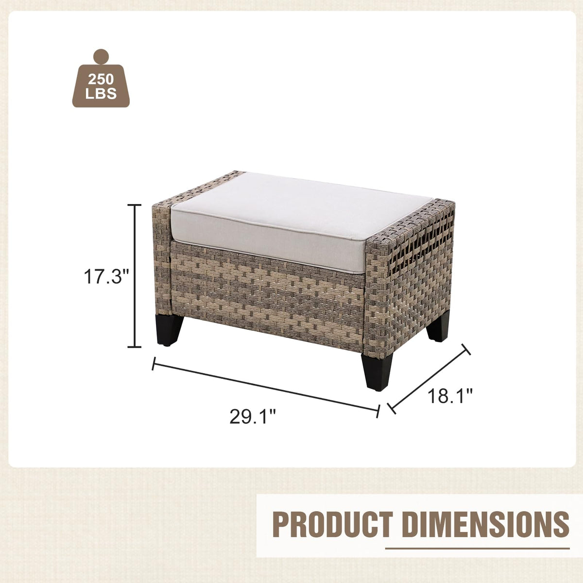 2 Pieces Outdoor Wicker Patio Footstools with Removable Cushions
