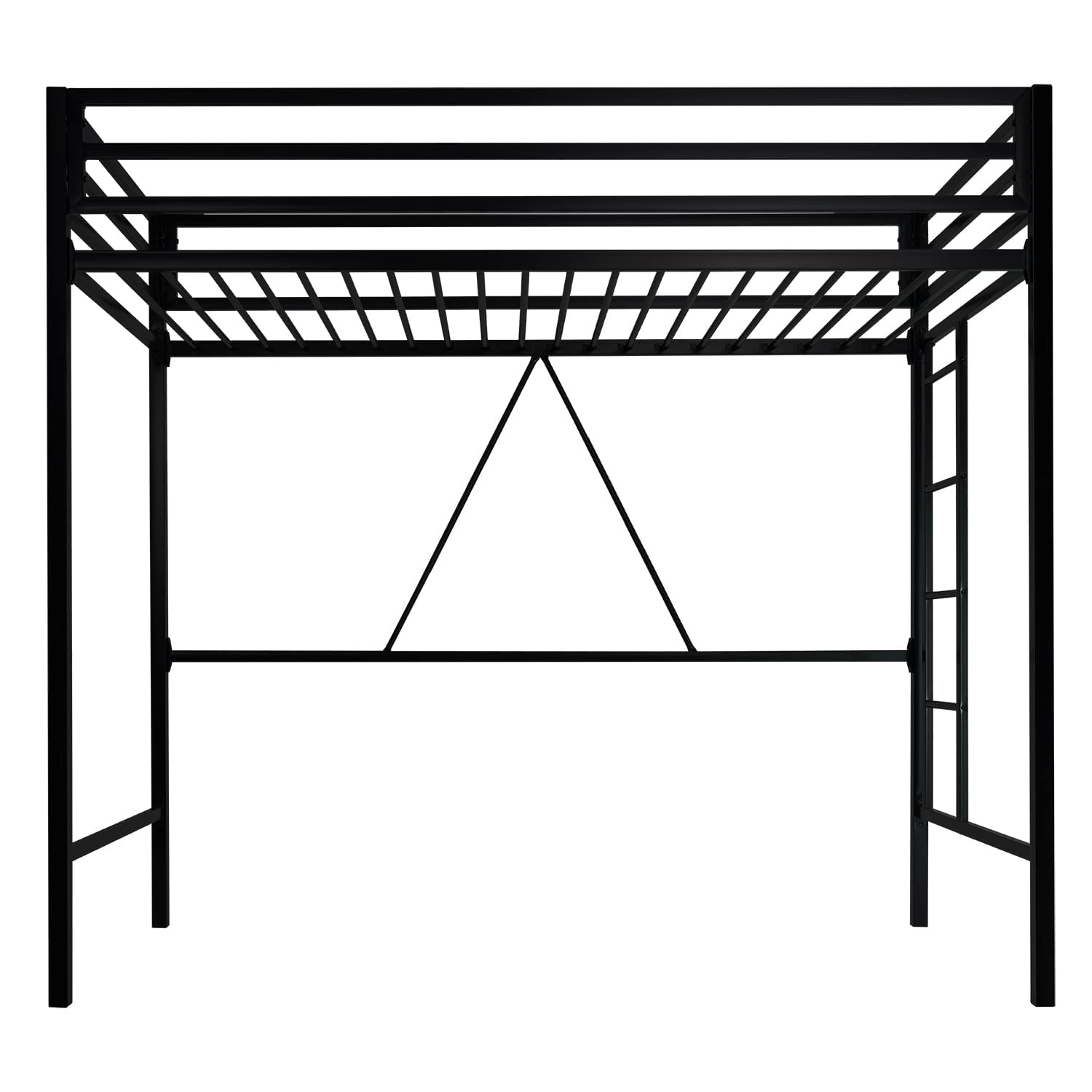 Twin Loft Bed with Ladder and Guardrail - Black Metal Frame