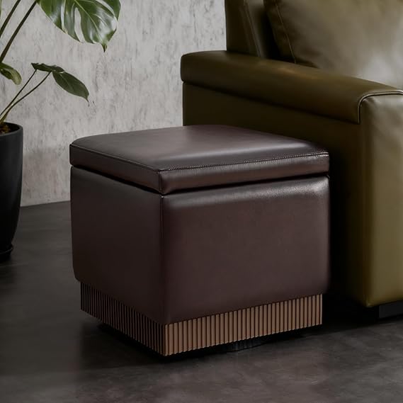 Round Storage Ottoman Dark Brown Swivel Footstool