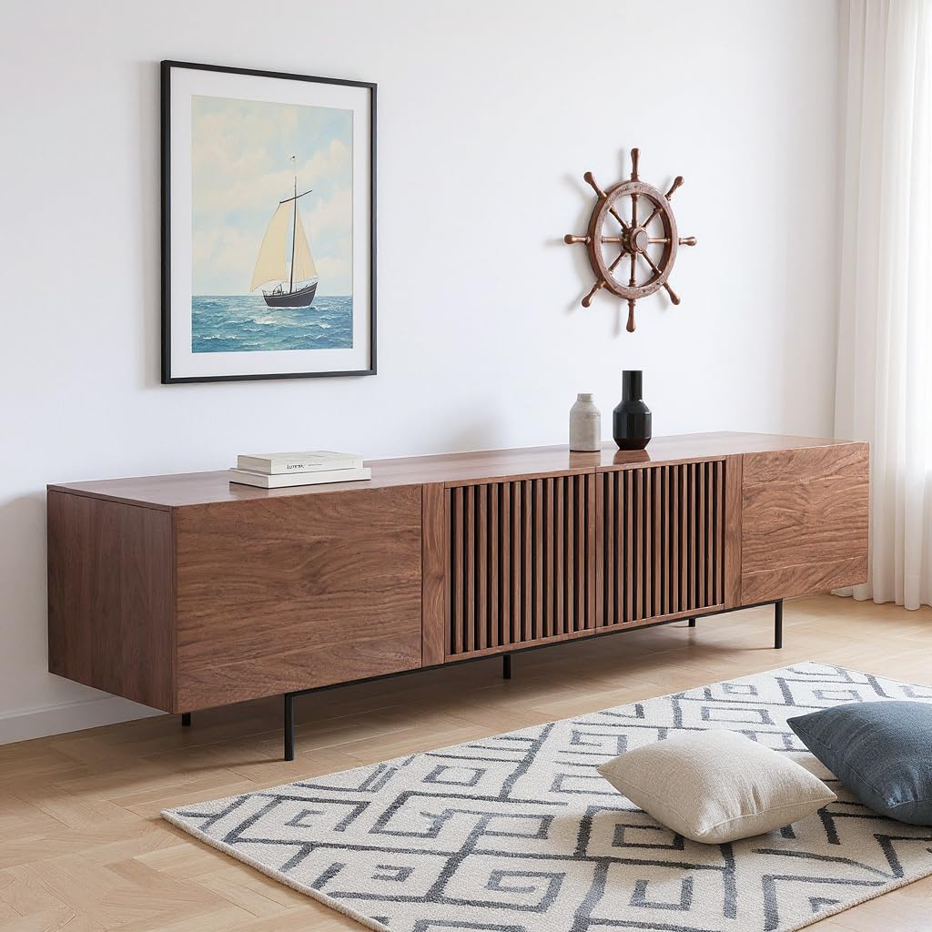 94.48" Mid Century Modern TV Stand with 4 Storage Cabinets
