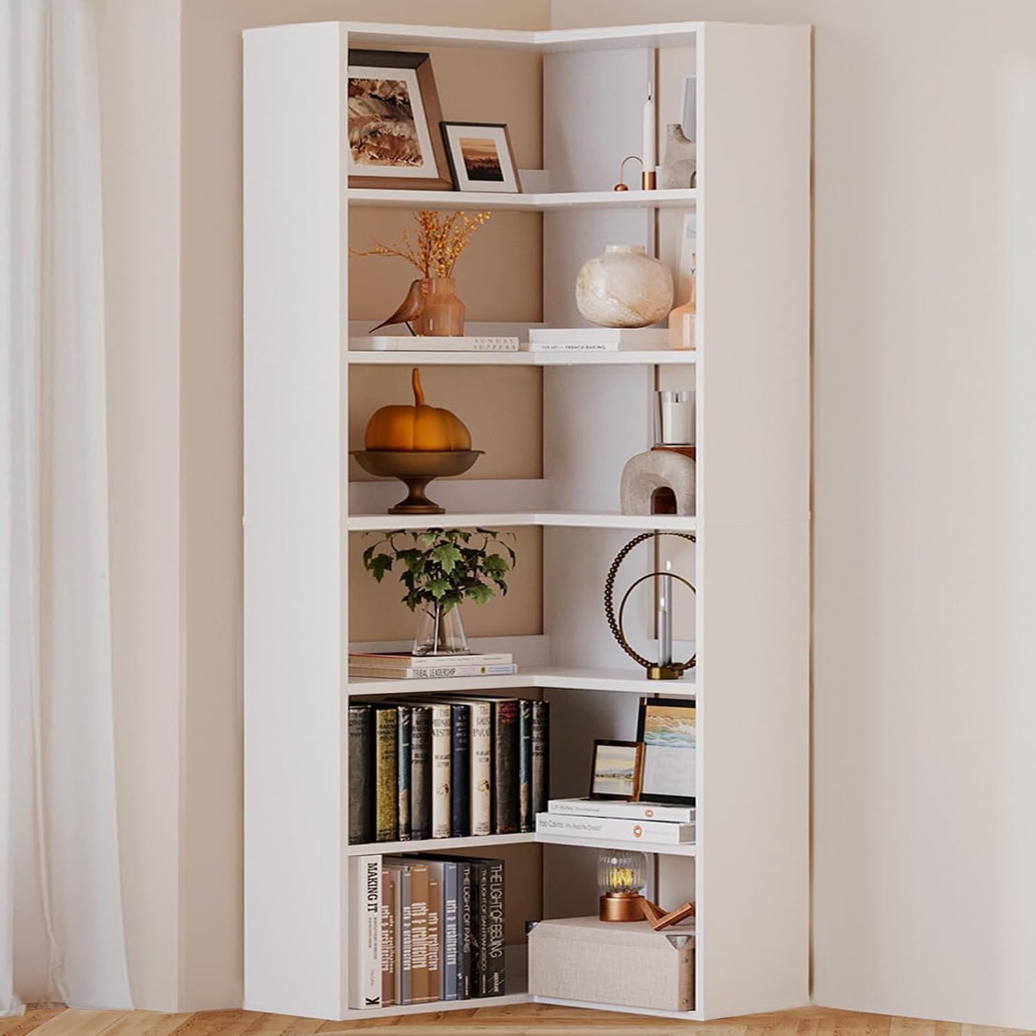 L-Shaped Corner Bookshelf 6-Tier Storage Display