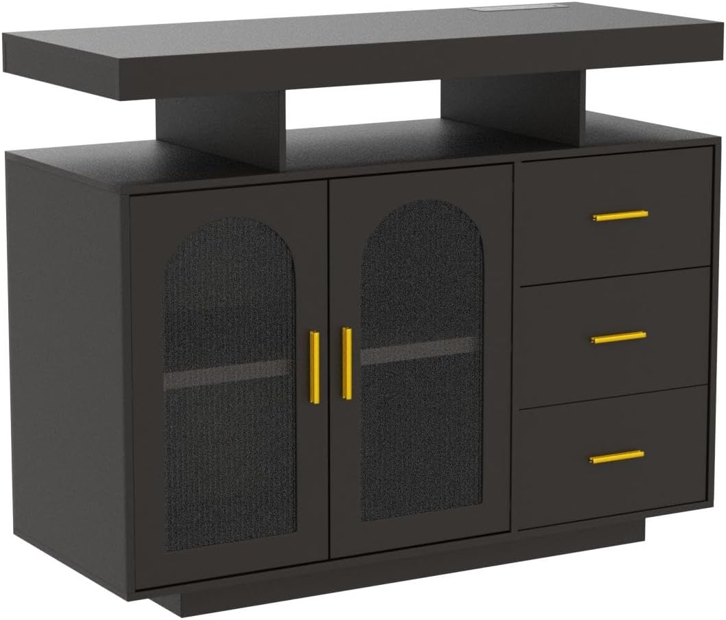 LED Coffee Bar Cabinet with Charging Station