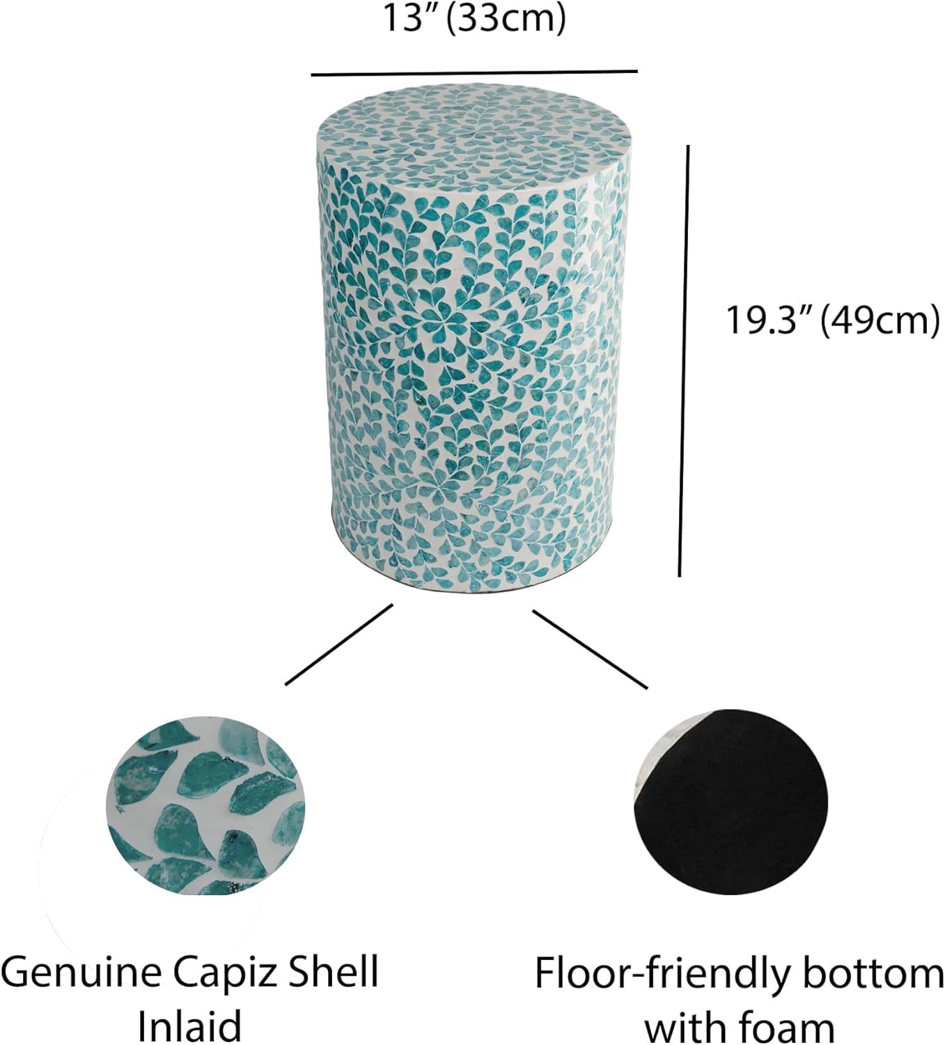 Teal Floral Drum End Table