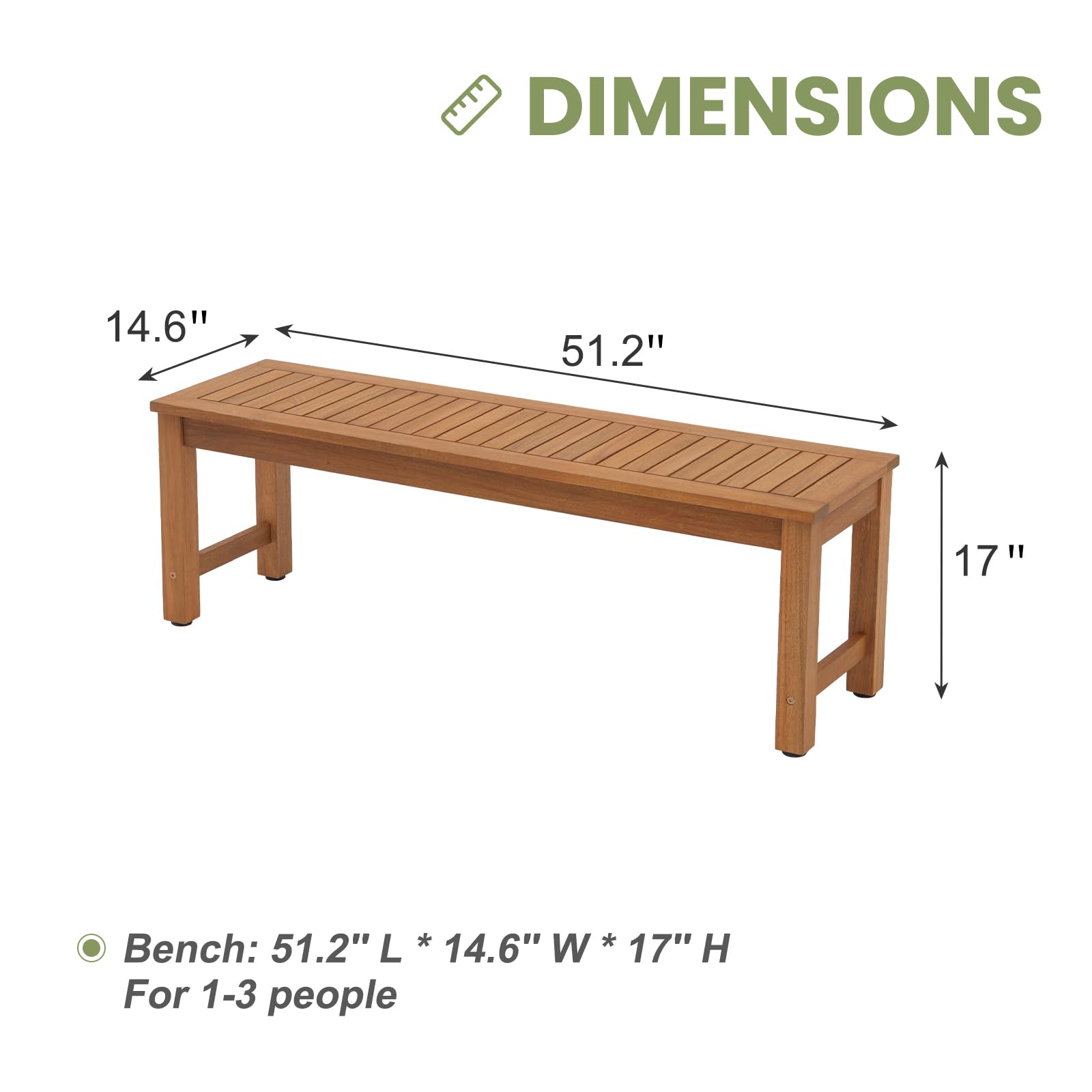 51" Acacia Wood Outdoor Bench