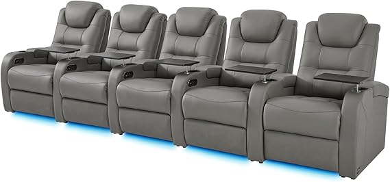 Top Grain Nappa Leather Power Recliner Home Theater Seating - Row of 5