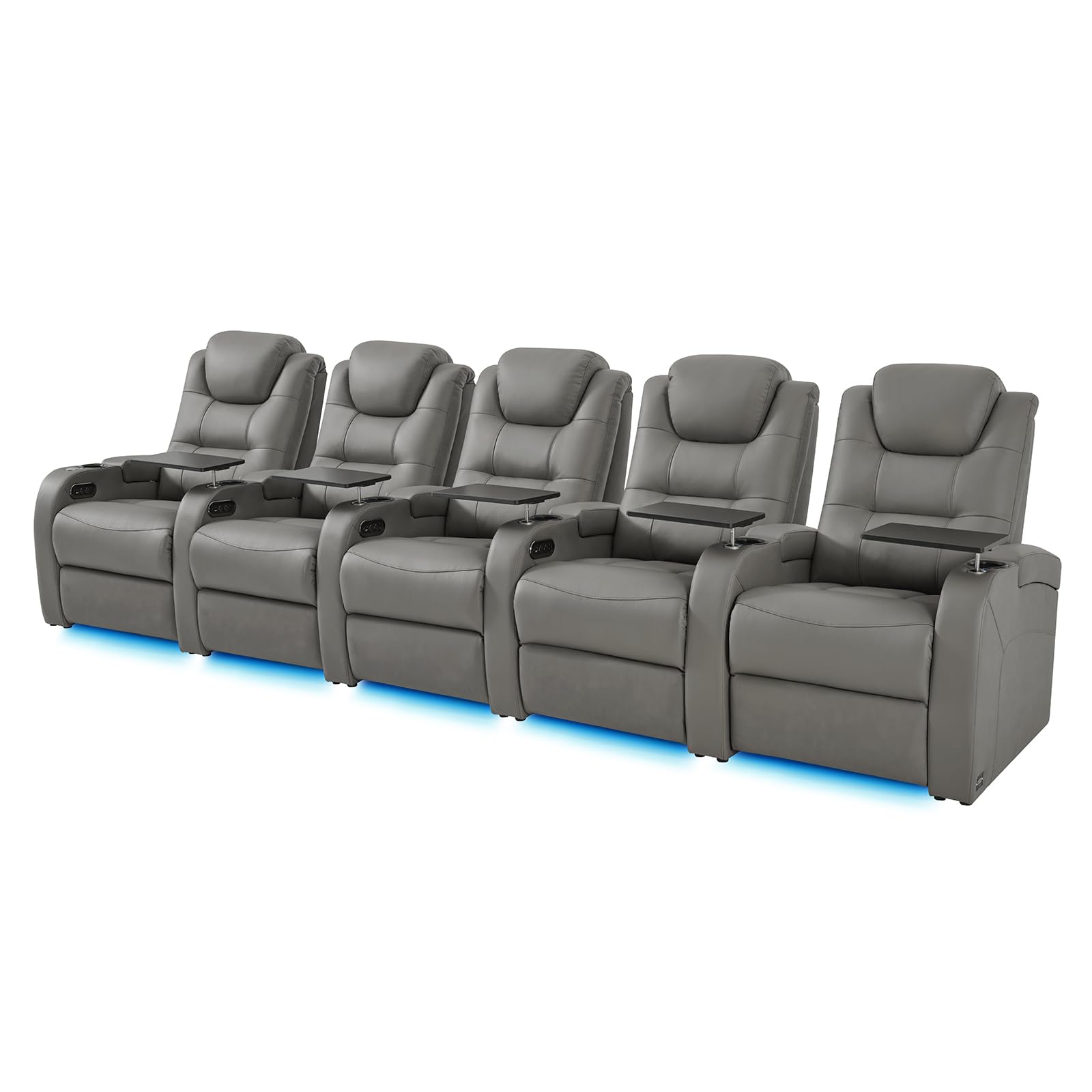 Top Grain Nappa Leather Power Recliner Home Theater Seating - Row of 5