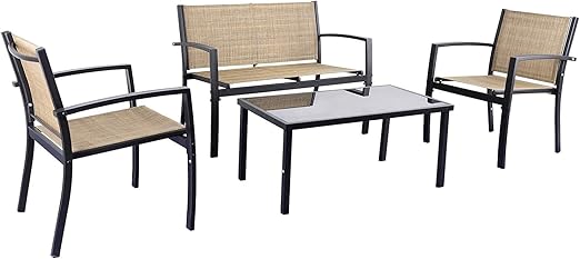 4-Piece Patio Furniture Set with Glass Coffee Table