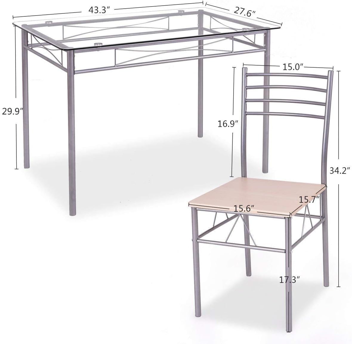 5-Piece Glass Top Dining Set with 4 Chairs