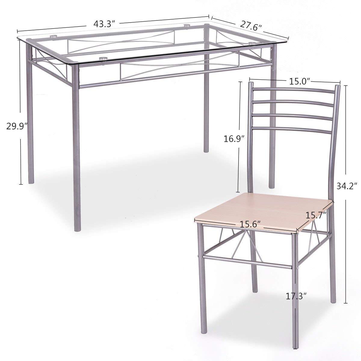 5-Piece Glass Top Dining Set with 4 Chairs