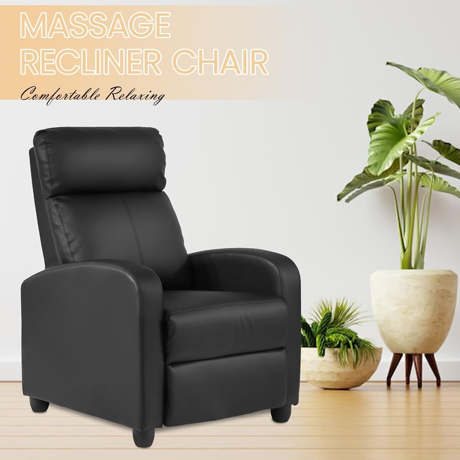 Massage Recliner Chair PU Leather Recliner Chair, Recliner Sofa for Adults, Home Theater Seating with Lumbar Support, Bedroom Living Room Chair with Padded Seat Backrest, Black
