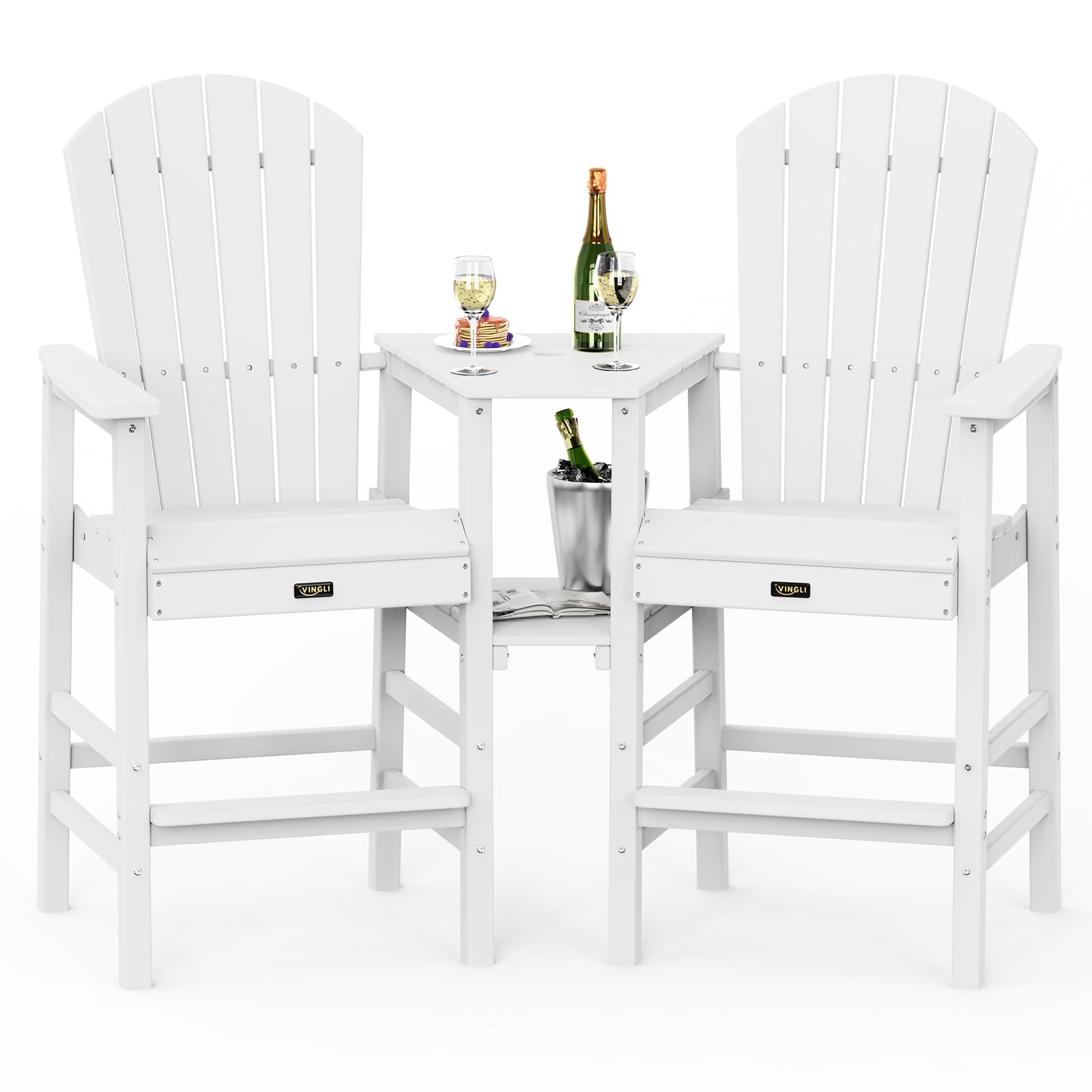 Tall Adirondack Chairs Set of 2 with Dual Trays