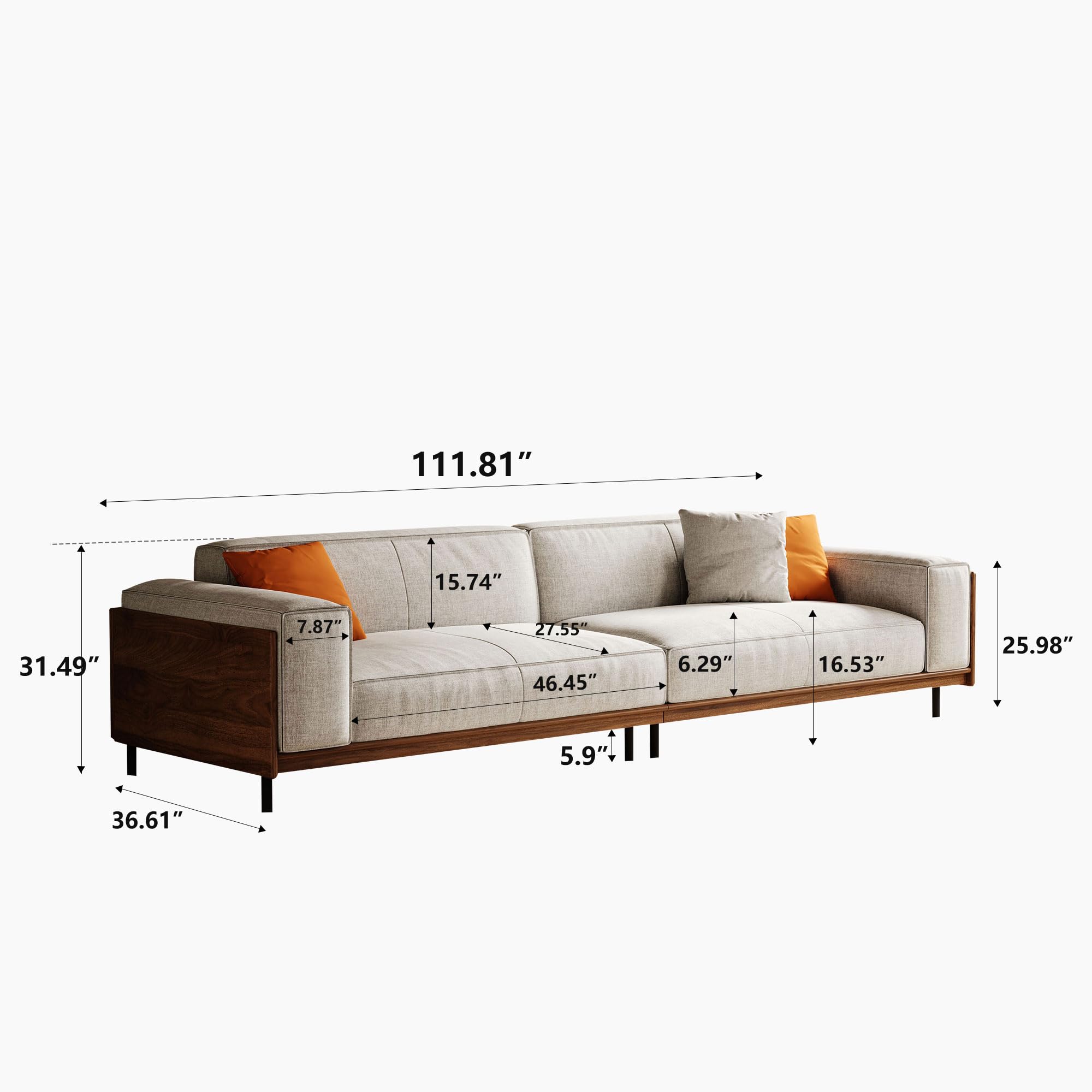 4-Seater Upholstered Fabric Sofa with Wood Frame