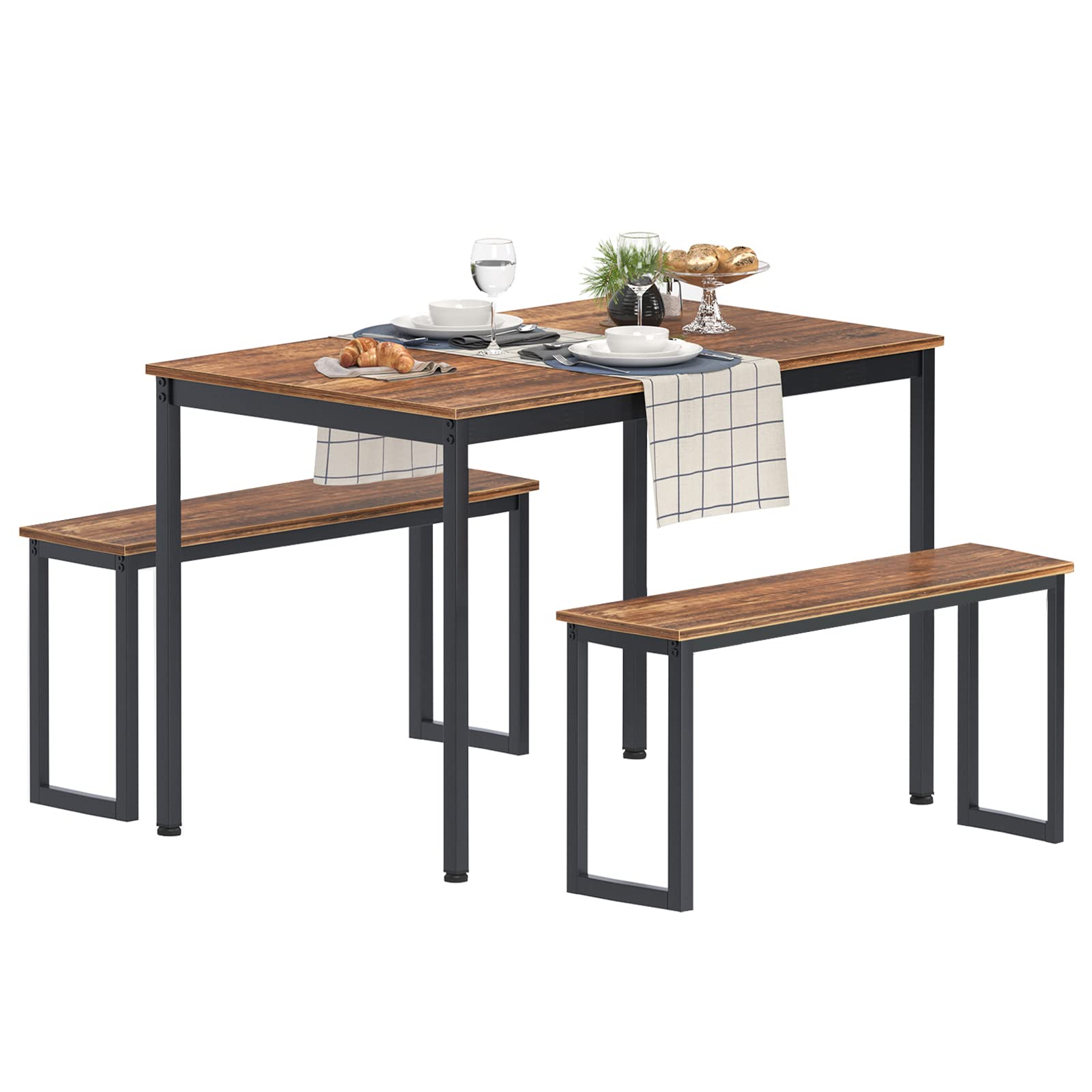 3-Piece Dining Table Set with Benches