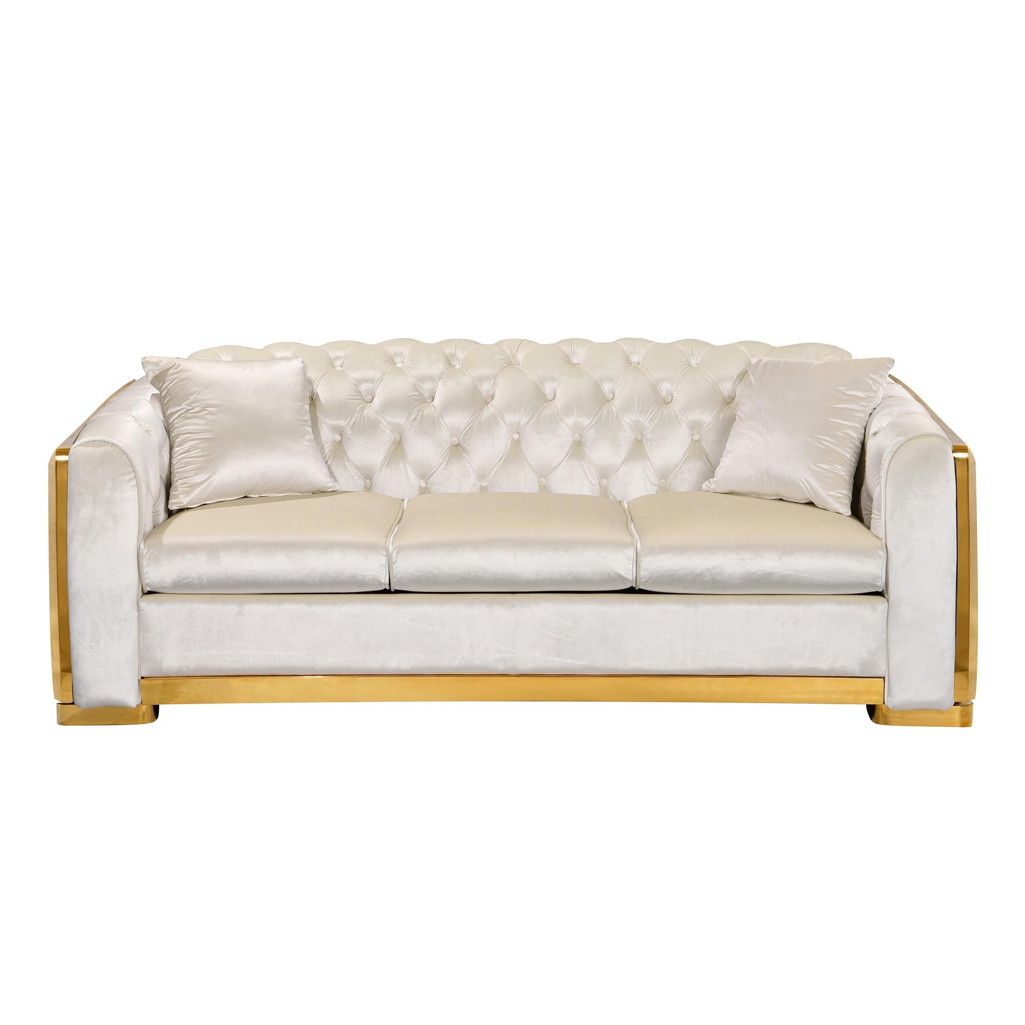 Velvet Chesterfield Sofa 3 Seater White