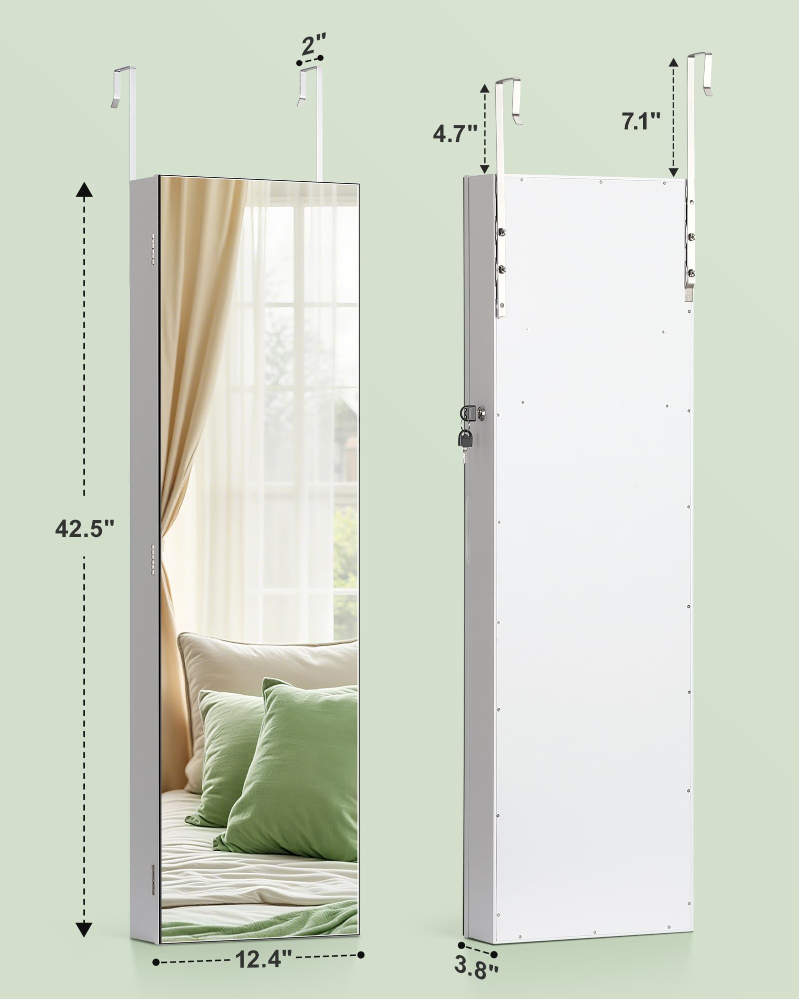 Wall Mounted Jewelry Armoire with Full Length Mirror