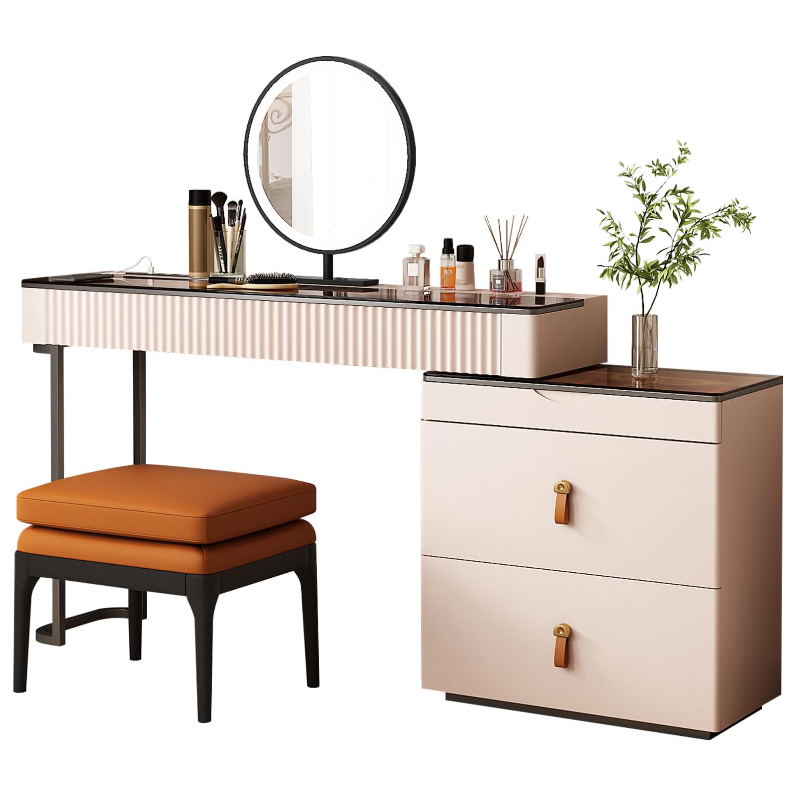 Makeup Vanity with LED Mirror and Storage