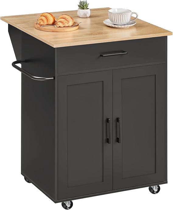 Kitchen Island Cart on Wheels with Drop Leaf and Storage