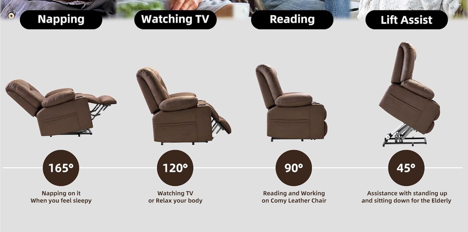 Large Power Leather Lift Recliner Chair with Heat and Massage