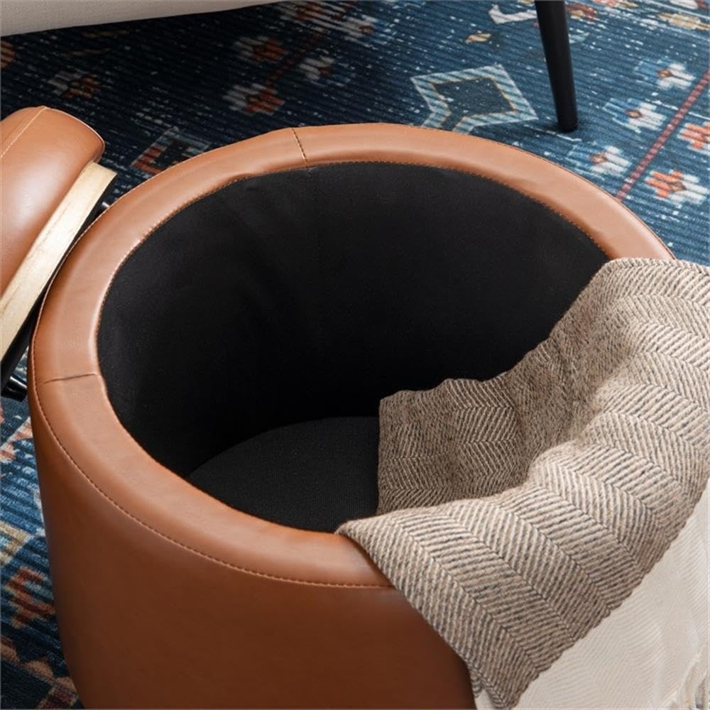 Round Storage Ottoman with Wood Trim