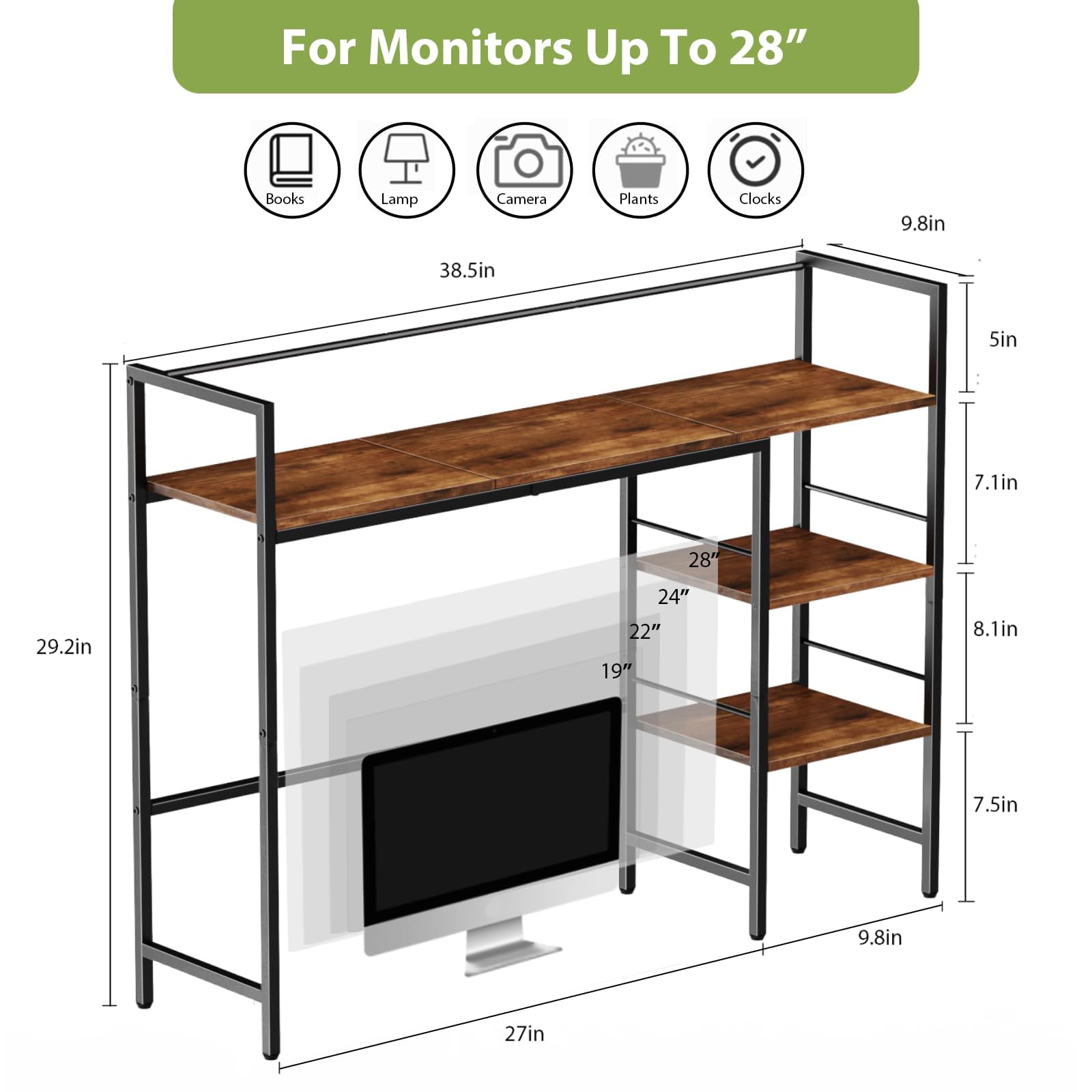 38.5 Inch Desk Hutch with 3-Tier Storage Organizer