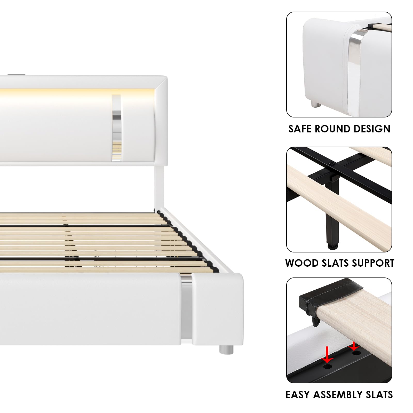 Queen Bed Frame with RGB LED Lights and Storage Drawers