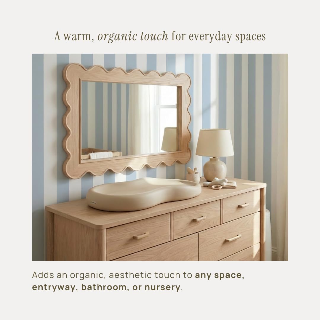 Scalloped Wall Mirror 24x36 Natural Wood Frame