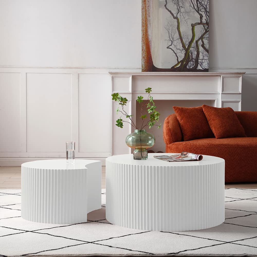 White Round Nesting Coffee Table Set of 2