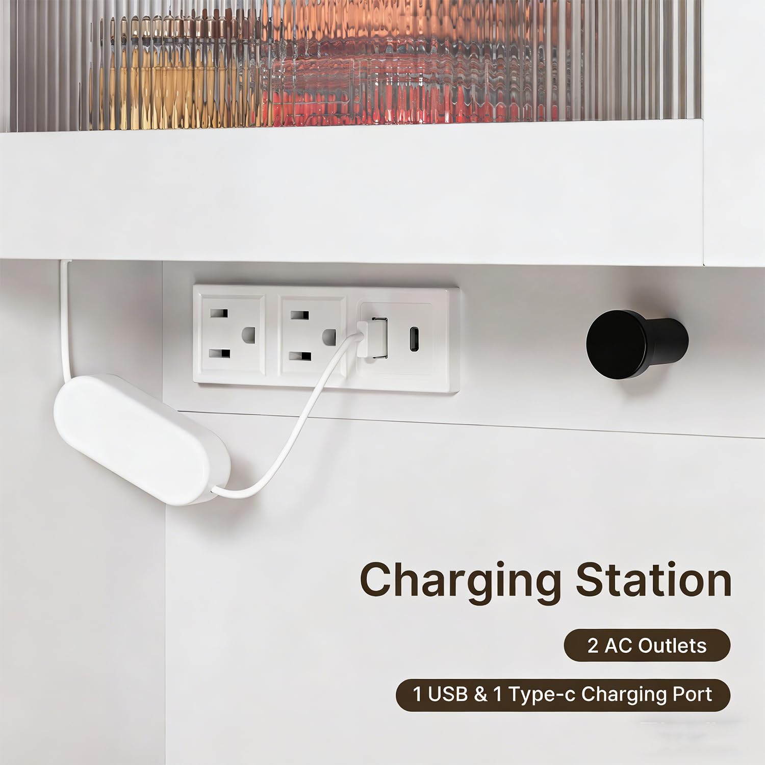 71" Storage Cabinet with LED Lighting and Charging Station